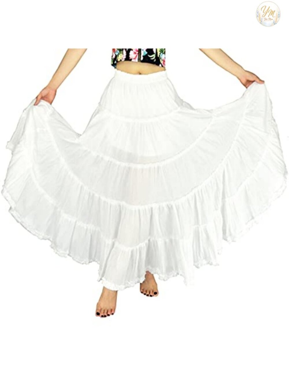 Women's Boho Pleated Cotton Tiered Maxi Skirt A-Line Long Dance Skirt